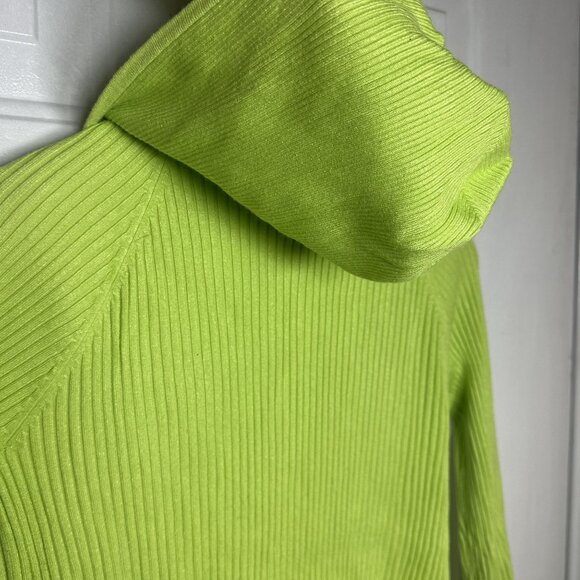 Belldini Bright Green Hooded Ribbed Sweater with Rhinestone Zipper Size Medium - Picture 3 of 9